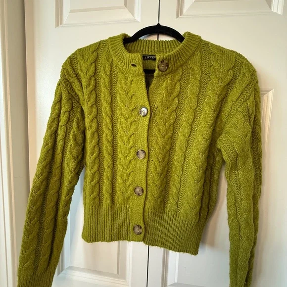 Stitch Fix Cable Knit Cardigan Sweater - Grass Green Small Petite - Picture 4 of 4